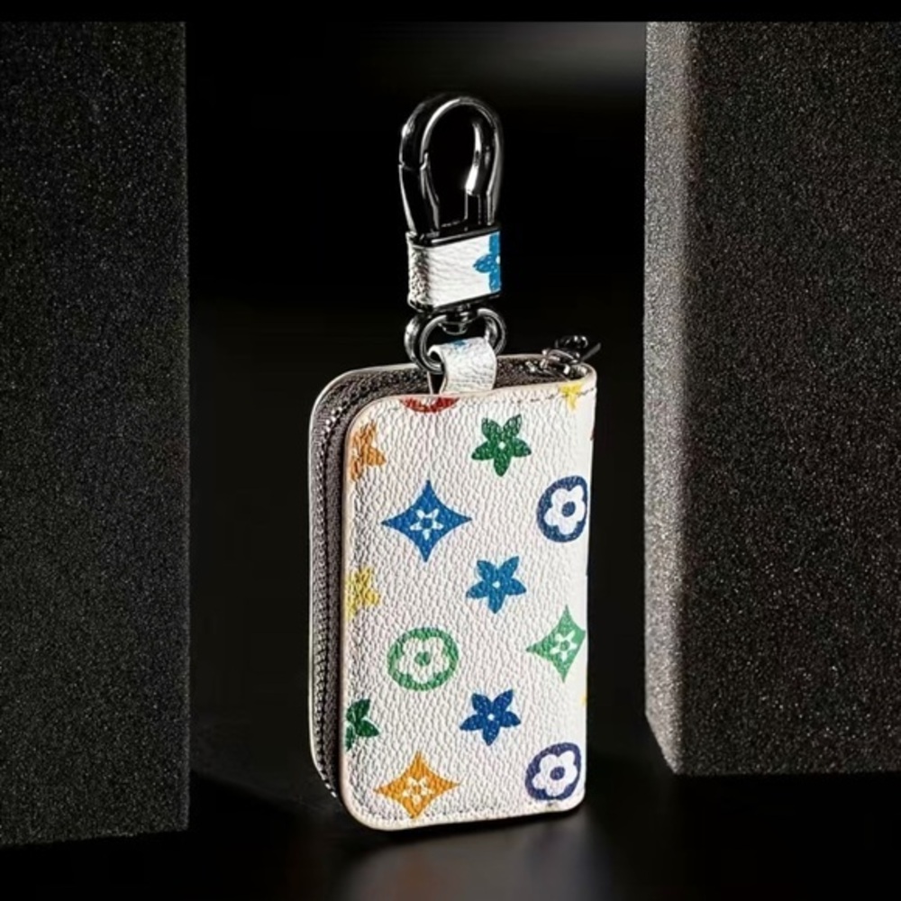 Designer White Multicolor Monogram Key & Card Holder